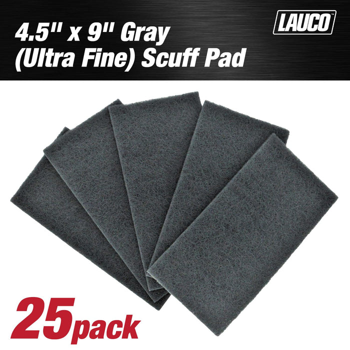 LAUCO 4.5" x 9" Gray (Ultra Fine) General Purpose Scuff Pads, Box of 25 Sheets - Scuffing, Scouring, Sanding, Paint Primer Prep Adhesion Scratch - Surface Preparation Automotive Auto Body