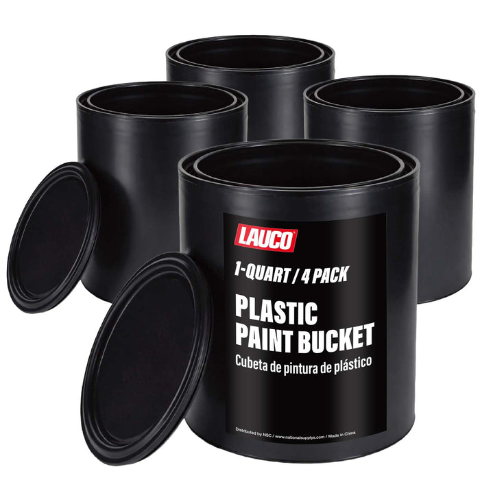 Plastic Paint Can Bucket 1QT Pack of 4 w/Lid & Handle, Triple Lock Airtight Seal, Touchdown Bucket, Small Pail Triple-Lock Airtight Seal to Minimizing Skimming, Rust, Odor & Chemical Resistant