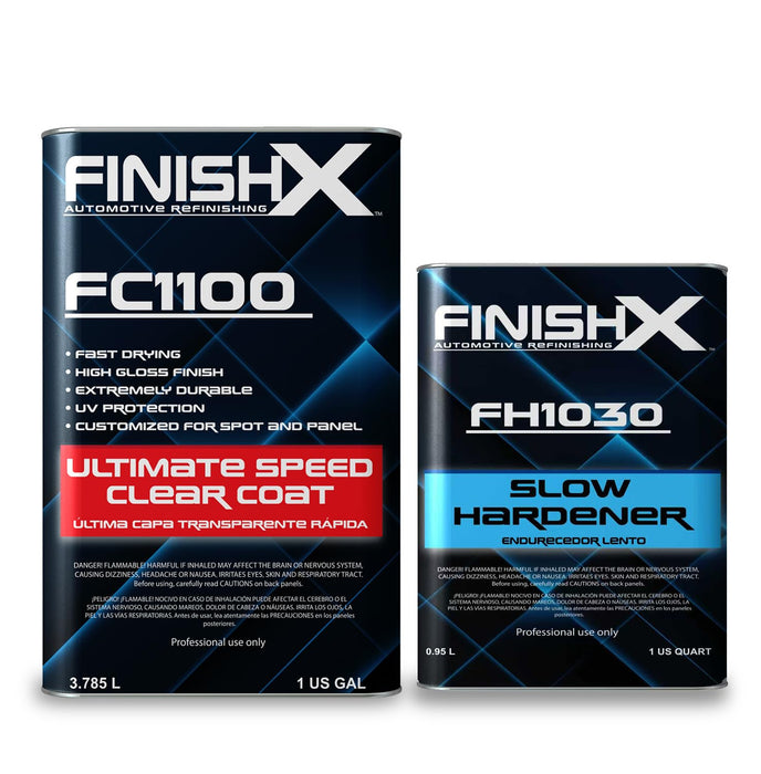 FinishX Automotive Refinishing Ultimate Speed Clear Coat (FC1100-1 Gallon) 4:1 Kit with Slow Activator/Hardener (FH1030-1 quart), High-Gloss Finish, Super Fast Drying, Customized for Spot and Panel