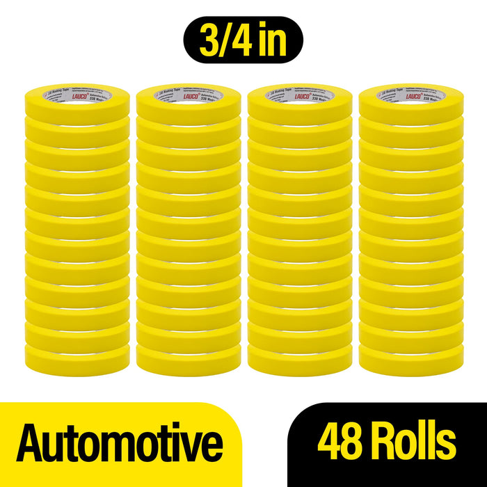 Automotive Masking Tape 0.75in, 48 Rolls Yellow Painters Tape for Car Painting, High Temperature Resistant Refinishing Tape, Clean Removal No Residue, Professional Auto Body Shop Masking Tape Bulk