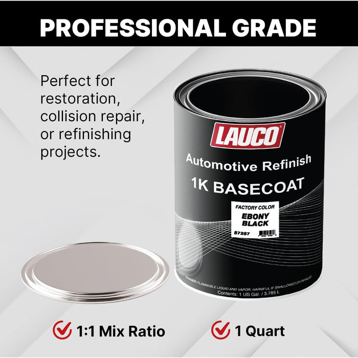 LAUCO Black 1K Basecoat Automotive Paint – Factory Color Match Ebony – 1 Quart – Spray Gun Ready – Deep Black Finish – Mixing Ratio 1:1 – Auto Body Refinish [87287-Quart]