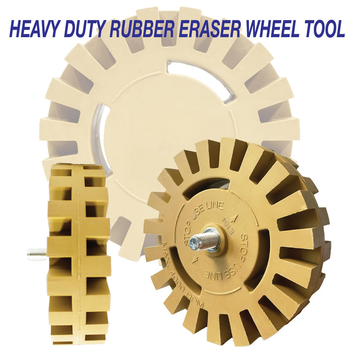 LAUCO Decal Remover Eraser Wheel Kit with Drill Adapter (4 Inch) – Heavy Duty Rubber Wheel for Removing Vinyl, Pinstriping, & Adhesive Stickers on Automotive Paint (1 Pack)