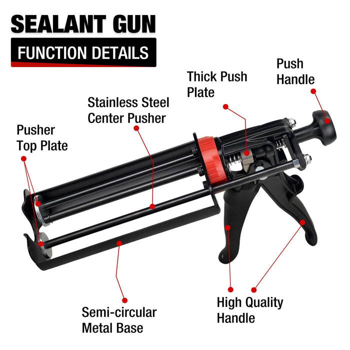 LAUCO Epoxy Gun Dual Cartridge 200 ml, Dual Cartridge Epoxy Gun, Manual Dual Cartridge Epoxy Gun for Panel Bonding Adhesive Applicator, Fillers, Structural Epoxy, Plastic Repair Adhesives (Black)