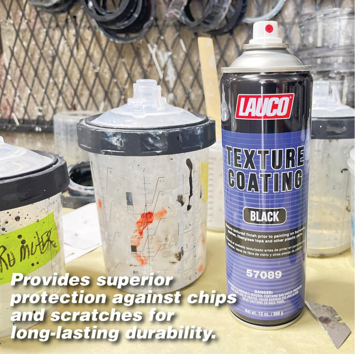 LAUCO Texture Coating Black 13oz Aerosol Spray Can with Aerosol Spray Gun - Pack of 12 - For Automotive and Industrial Use 57089