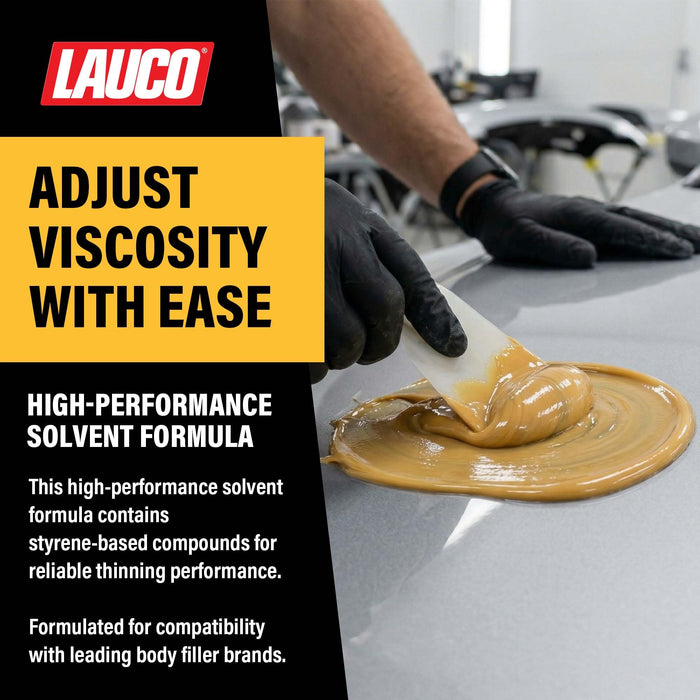 LAUCO Liquid Gold Body Filler Thinner Honey, Bridges Holes, Water Resistant, Lightweight Filler for Fiberglass, Steel, Plastics, Thinner Honey