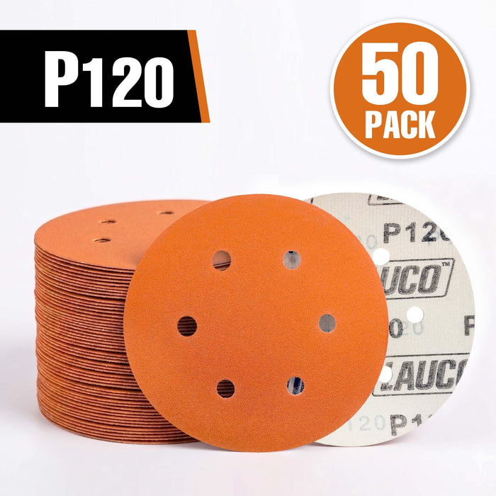 50 PCS 6 Inch 6 Hole Ceramic Sanding Discs P120 Grit, Hook and Loop Orbital Sandpaper, Heavy Duty Sandpaper for Wood, Metal, Automotive, Paint Removal