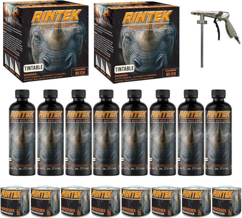 LAUCO Rintek Urethane Spray 8 Quart Kit Tintable Bedliner Coating, Heavy-Duty Polyurethane Protective Truck Bed Liner Paint, Waterproof Anti-Slip Impact-Resistant Automotive Coating with Spray Gun 95122