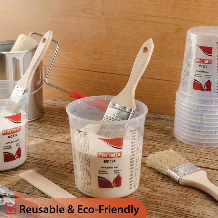 Paint & Epoxy Mixing Cups Buckets - Pack of 10-174 Ounce (5-Quart) - Calibrated Mixing ratios on Side - Solvent Resistant, Reusable Clear Plastic Cups for Paint, Epoxy, Resin, Oil, Thinner 3714