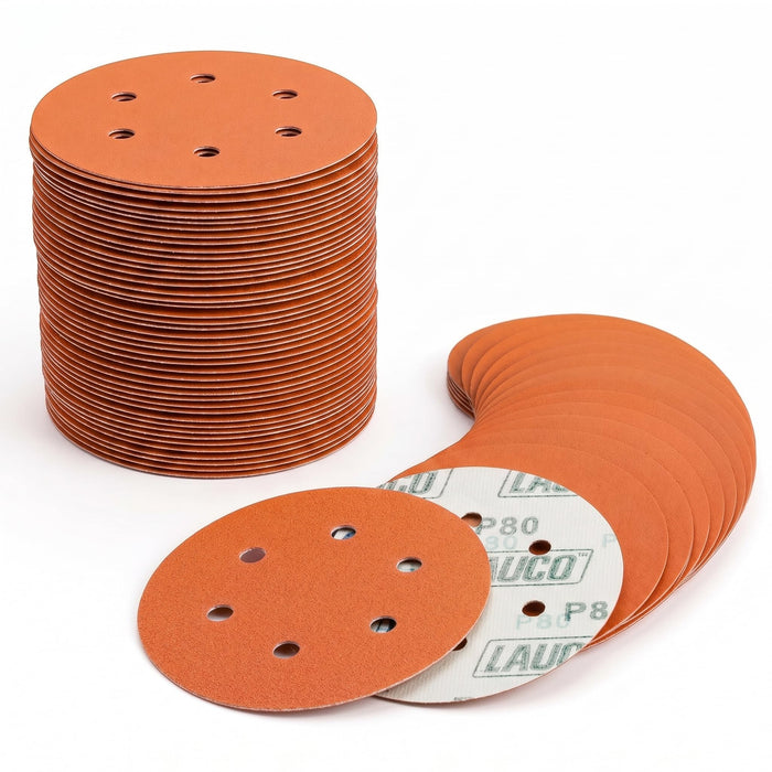 50 PCS 6 Inch 6 Hole Ceramic Sanding Discs P80 Grit, Hook and Loop Orbital Sandpaper, Heavy Duty Sandpaper for Wood, Metal, Automotive, Paint Removal