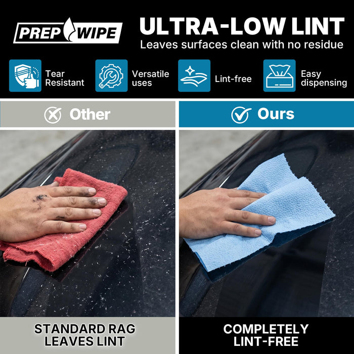 Prep Wipe Lint-Free Cleaning Towels | Heavy Duty, Solvent Resistant Wipes for Auto Body & Industrial Prep | 100 Pack, 9" x 17", Blue 26019
