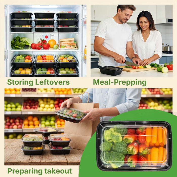 Uni-Pak Meal Prep Containers with Lids, Reusable 32oz Rectangle Food Storage, Sturdy Leakproof, Microwave Freezer Dishwasher Safe, To-Go Takeout Plastic Containers, 50 Pack (100-Piece) – 60816