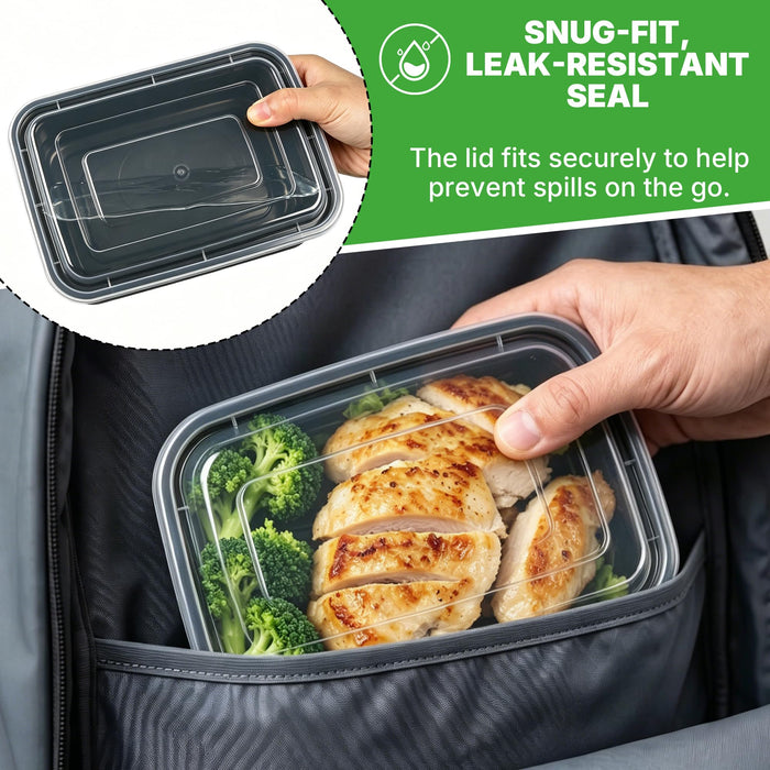 50 Pack (100-Piece) Meal Prep Containers Rectangle 28oz Reusable with Lids, Sturdy Leakproof & Food Safe, Microwave, Freezer, Dishwasher Safe Prep Containers, To Go Take Out Plastic Food Storage 75898
