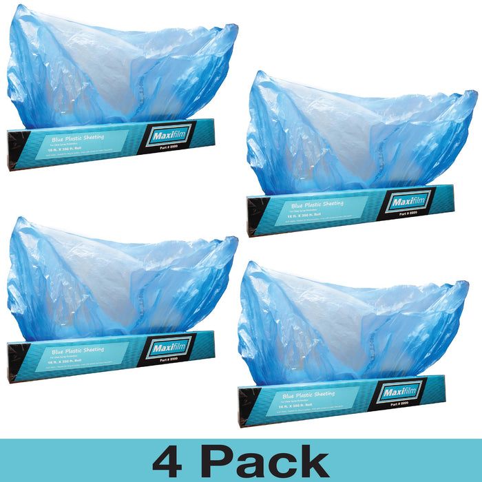MAXIFILM 20ft x 250ft Roll of Blue Overspray Paintable Masking Plastic Sheeting -8 Micron, 0.3 Mil, Protective Masking Film Cover, Auto Painting, Cover Cloth Home Walls Furniture (4, 20ft x 250ft)