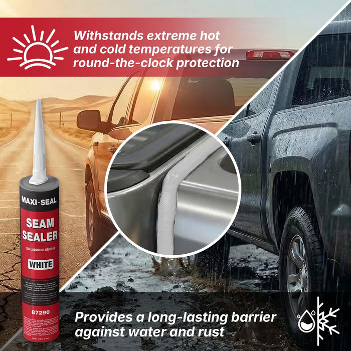 Maxi-Seal White Polyurethane Seam Sealer (4-Pack, 10.5oz Tube) | Durable & Flexible Auto Body Joint Compound | Brushable Automotive Filler to Duplicate OEM Finish