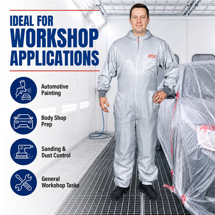 LAUCO Reusable Paint Spray Coverall with Hood, Anti-Static Silicone-Free Protective Suit, 98% Polyester 2% Carbon Fiber (XL)