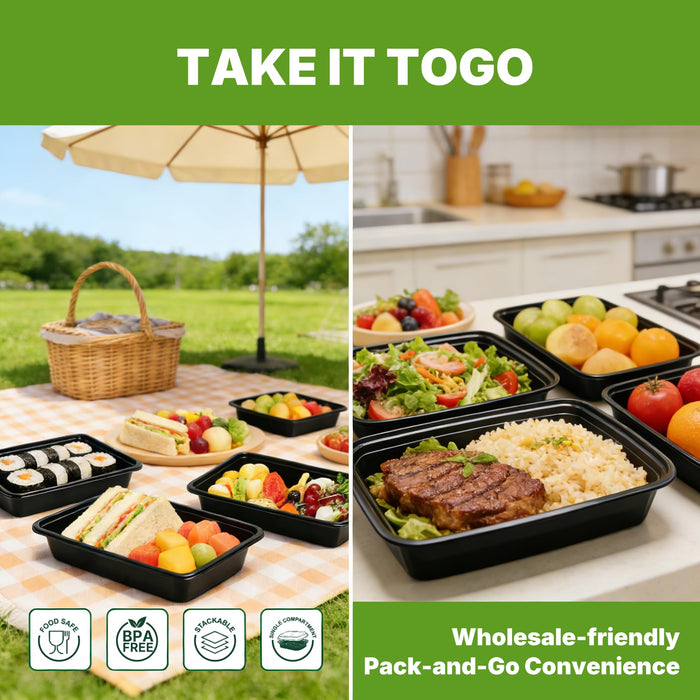 Meal Prep Containers with Lids, Reusable 38oz Rectangle Food Storage, Sturdy Leakproof & Food Safe, Microwave Freezer Dishwasher Safe, To-Go Takeout Plastic Containers, 50 Pack (100-Piece) – 60830