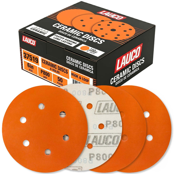 50 PCS 6 Inch 6 Hole Ceramic Sanding Discs P800, Hook and Loop Orbital Sandpaper, Heavy Duty Sandpaper for Wood, Metal, Automotive, Paint Removal