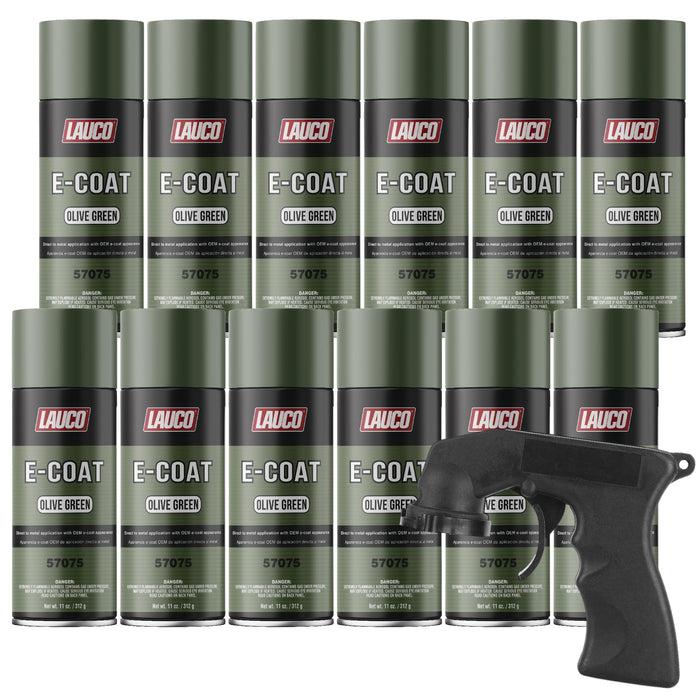 LAUCO E-Coat Olive Green 11 Oz Aerosol Spray Can with Aerosol Spray Gun - Pack of 12 57075