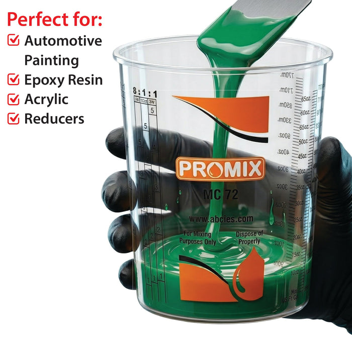 Reusable Graduated Paint Mixing Cups Pack of 100 with 12 lids - Size 72 Onz - Paint Cups with Calibrated Mixing Ratios, Measuring Cups for Epoxy Resin, Activators, and Thinners