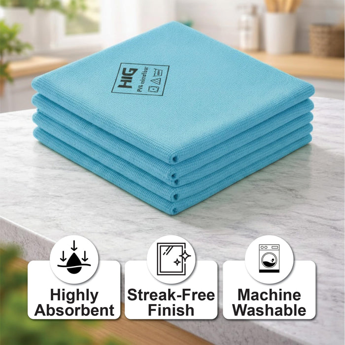 HIG PVA Microfiber Cleaning Towels, Professional Grade Synthetic Chamois Cloths for Streak Free Shine, Ultra Absorbent, Smooth & Reusable All-Purpose Cleaning Rags for Home, Car & Kitchen (5, Blue)