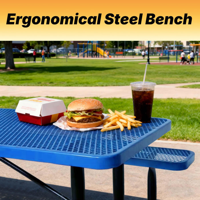 LAUCO Heavy Duty Rectangular Outdoor Picnic Table with Steel Frame, Thermoplastic Coating, Umbrella Hole, Built-in Benches, Seats 8, for Park, Patio, School (Blue, 72 inch) 36052