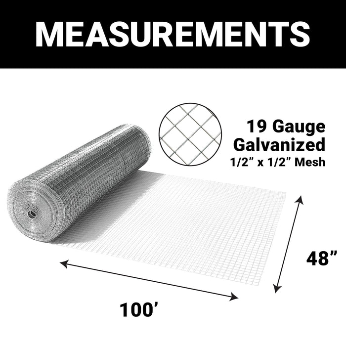 Hardware Cloth 1/2 inch 48in x 100 ft, 19 Gauge Square, Chicken Coop Wire Fence, Garden Plant Welded Metal Wire Fencing Roll Mesh, Poultry Animal Netting Cage Screen