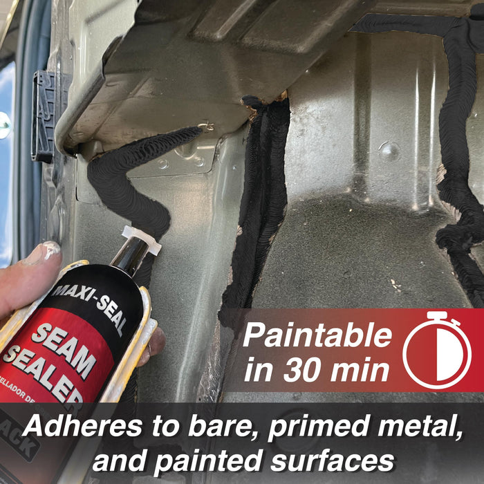 Maxi-Seal Black Polyurethane Seam Sealer (12-Pack, 10.5oz Tube) with Brushes | Flexible Auto Body Filler for OEM Seams | Brushable for Bare or Painted Surfaces