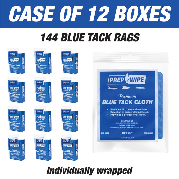 144 Prep-Wipes Tack Rag - Tack Cloths – Professional Woodworking and Painting - Lint Free, Removes Dust, Sanding Particles, Clean Surfaces – Wax Free Silicone Free, Anti-Static (Case of 12) 0906