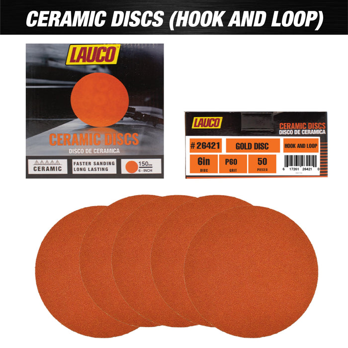 Premium 6" Hook and Loop Ceramic Sanding Discs, No Hole, 800 Grit (Box of 25) for Automotive Sanding on Fiberglass, Metals Non-Ferrous, Furniture Finishing