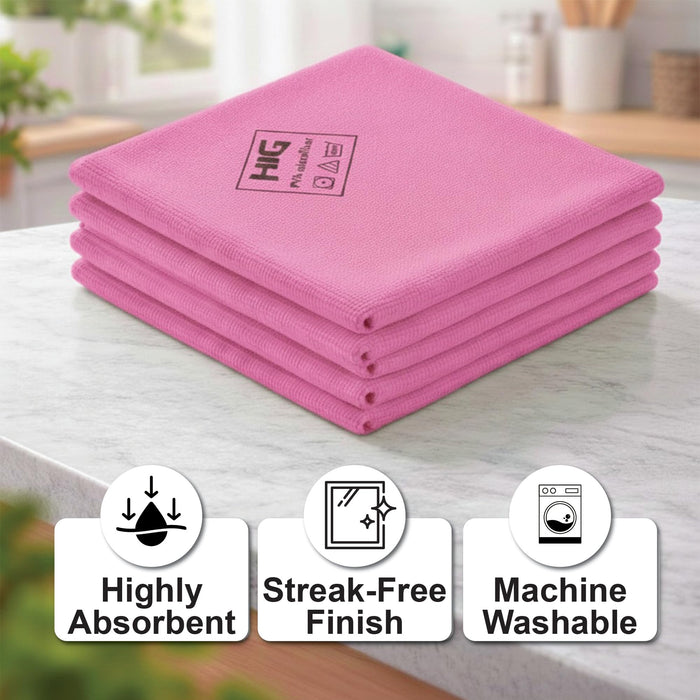 HIG PVA Microfiber Cleaning Towels, Professional Grade Synthetic Chamois Cloths for Streak Free Shine, Ultra Absorbent, Smooth & Reusable All-Purpose Cleaning Rags for Home, Car & Kitchen (5, Pink)