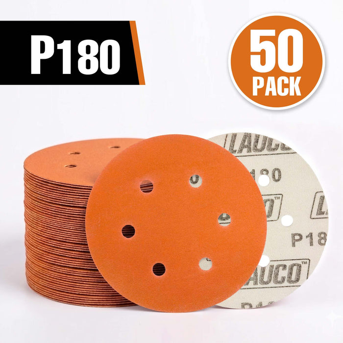 50 PCS 6 Inch 6 Hole Ceramic Sanding Discs P180 Grit, Hook and Loop Orbital Sandpaper, Heavy Duty Sandpaper for Wood, Metal, Automotive, Paint Removal