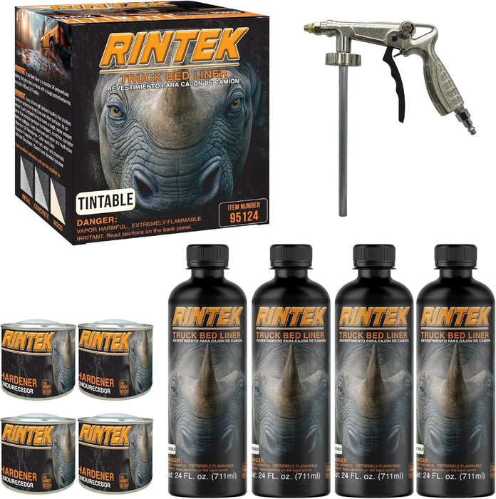 LAUCO Rintek Urethane Spray 1 Gallon Tintable Bedliner Coating, Heavy-Duty Polyurethane Protective Truck Bed Liner Paint, Waterproof Anti-Slip Impact-Resistant Automotive Coating, With Spray Gun 95122
