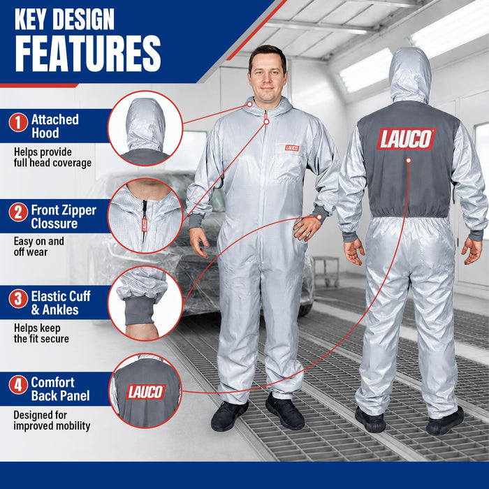 LAUCO Reusable Paint Spray Coverall with Hood, Anti-Static Silicone-Free Protective Suit, 98% Polyester 2% Carbon Fiber (M)