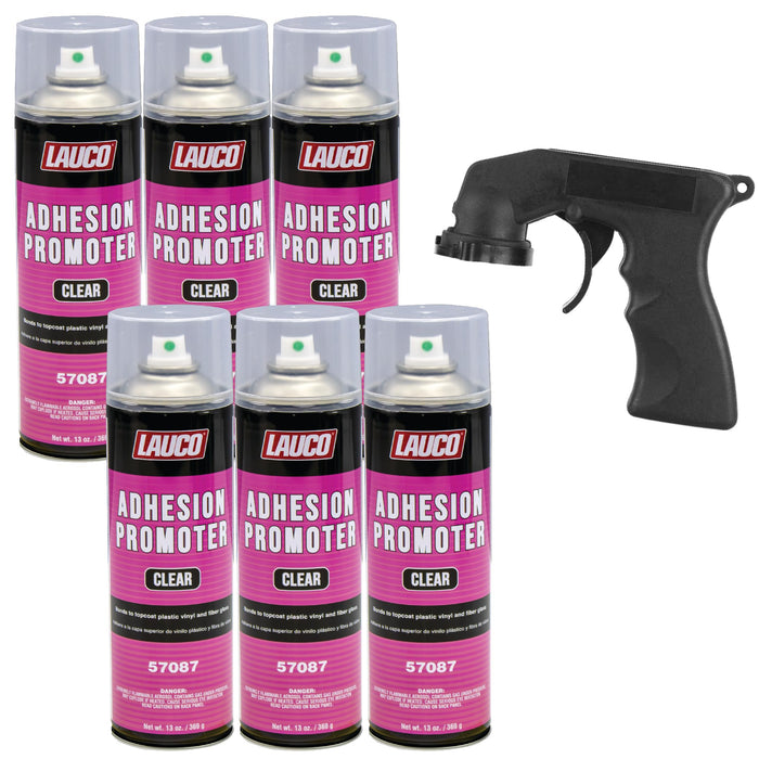 LAUCO Automotive Adhesion Promoter 13 oz Aerosol Spray Can with Aerosol Spray Gun - Pack of 6 - Use on Multi Surfaces Like Automotive Plastics, Bumpers, Vinyl Trim and Fiberglass (57087)