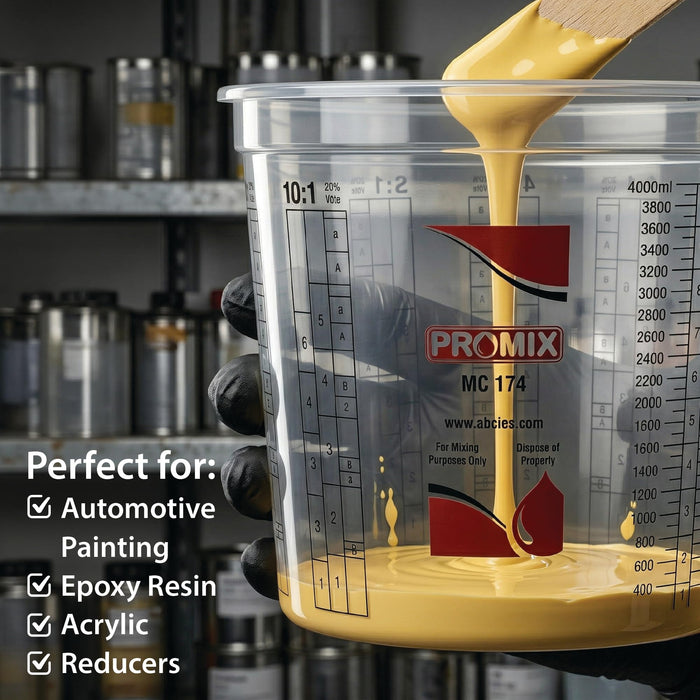 Paint & Epoxy Mixing Cups Buckets - Pack of 10-174 Ounce (5-Quart) - Calibrated Mixing ratios on Side - Solvent Resistant, Reusable Clear Plastic Cups for Paint, Epoxy, Resin, Oil, Thinner 3714
