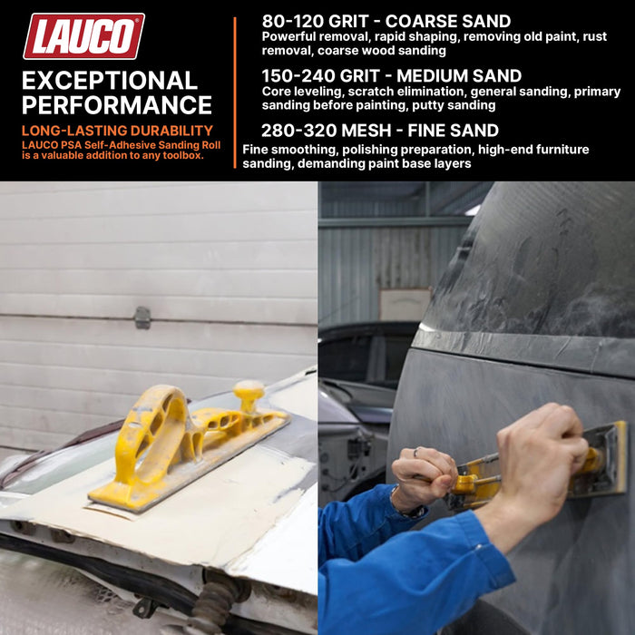 LAUCO Premium 80 Grit Ceramic Grain PSA Self-Adhesive Sanding Roll Each 2.75" x 25 Yard - Self Adhesive Sticky Back Continuous Longboard Sandpaper for Automotive and Woodworking