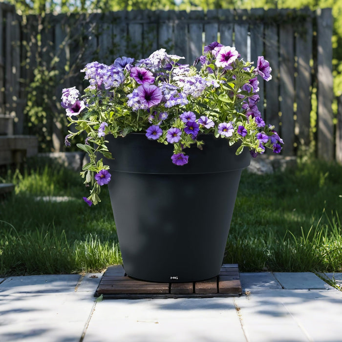 Classic Round Plastic Plant Pot with Wide Lip, Lightweight UV Resistant Flower Pot with Drainage Holes, Indoor & Outdoor Planter for Herbs, Vegetables & Flowers (2 Pack) (DARK GREY, 22 INCH) 36029