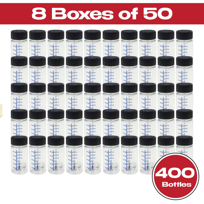 Promix Touch Up Paint Bottles 2oz (Box of 50) – With Child Safety Lids, Mixing Balls, Gradient Markings & Brushes – Solvent-Resistant PET – Car Paint Chip Repair & Scratch Fix Containers (8 Boxes) 33128