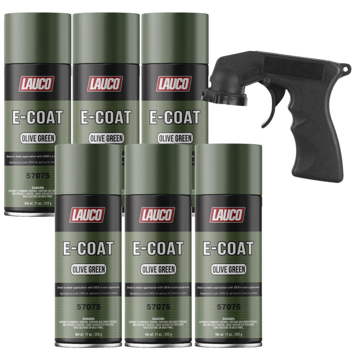 LAUCO E-Coat Olive Green (6-Pack) - 11oz Aerosol Spray Paint Can w/Gun - Direct to Metal (DTM) Automotive Primer, Restoration, Light Green Ecoat Finish 57075