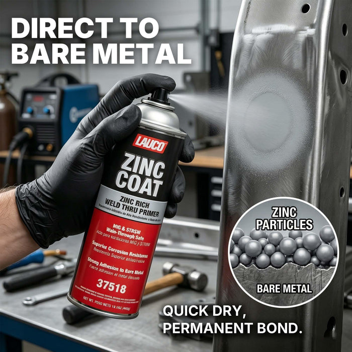 LAUCO Zinc Coat Weld-Thru Primer 15.5 oz, Pack of 2, Zinc Rich Spray for Welding, Anti-Corrosion Coating for Bare Metal, MIG & Spot Welding Safe, Fast Dry Industrial Primer 37518
