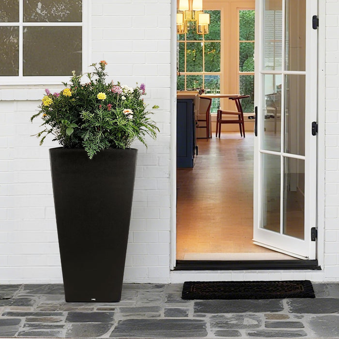 Tall Black Planter 30 Inch Modern Tapered Square Flower Pot for Indoor & Outdoor Use, Durable Plastic, Weatherproof & UV Resistant with Drainage Hole, Large Decorative Plant Container 87295