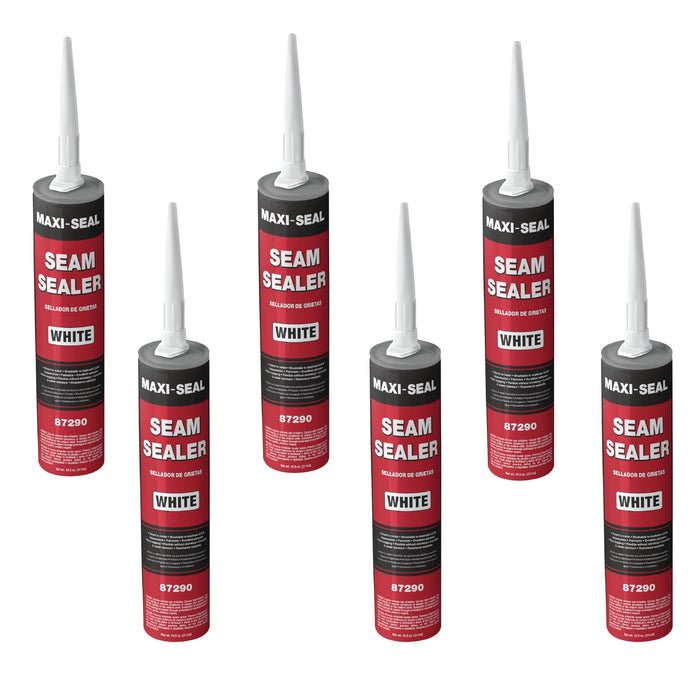Maxi-Seal White Polyurethane Seam Sealer (6-Pack, 10.5oz Tube) | Durable & Flexible Auto Body Filler | Brushable Seam & Joint Compound for OEM Finish on Bare or Painted Surfaces