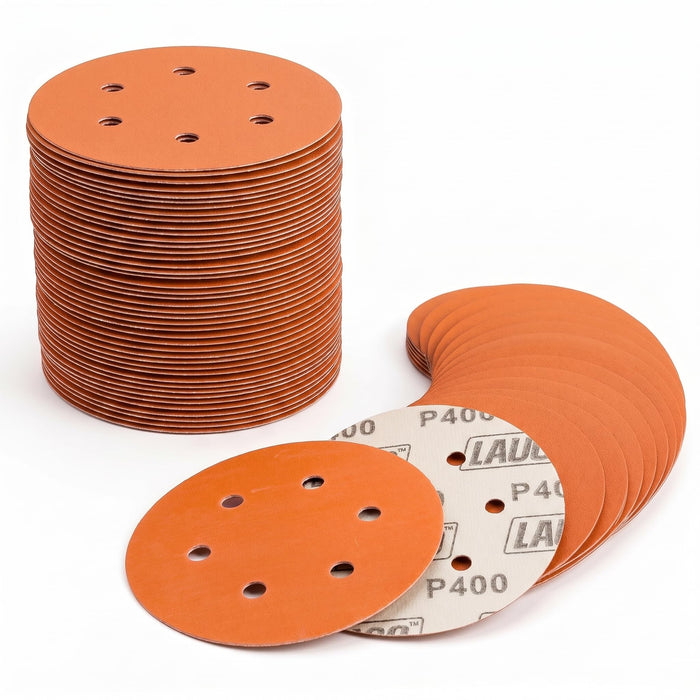 50 PCS 6 Inch 6 Hole Ceramic Sanding Discs P400 Grit, Hook and Loop Orbital Sandpaper, Heavy Duty Sandpaper for Wood, Metal, Automotive, Paint Removal