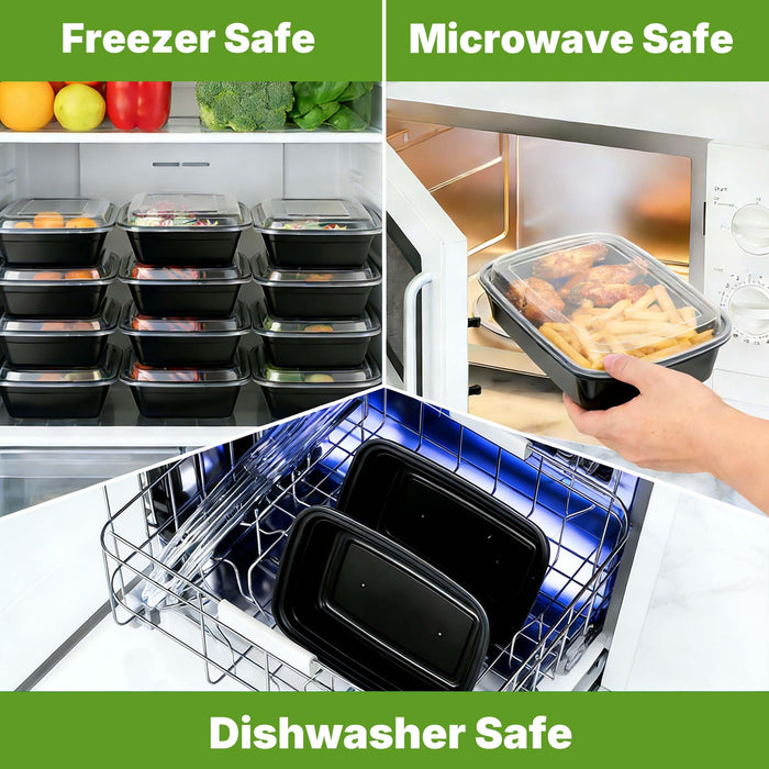 Meal Prep Containers with Lids, Reusable 38oz Rectangle Food Storage, Sturdy Leakproof & Food Safe, Microwave Freezer Dishwasher Safe, To-Go Takeout Plastic Containers, 50 Pack (100-Piece) – 60830