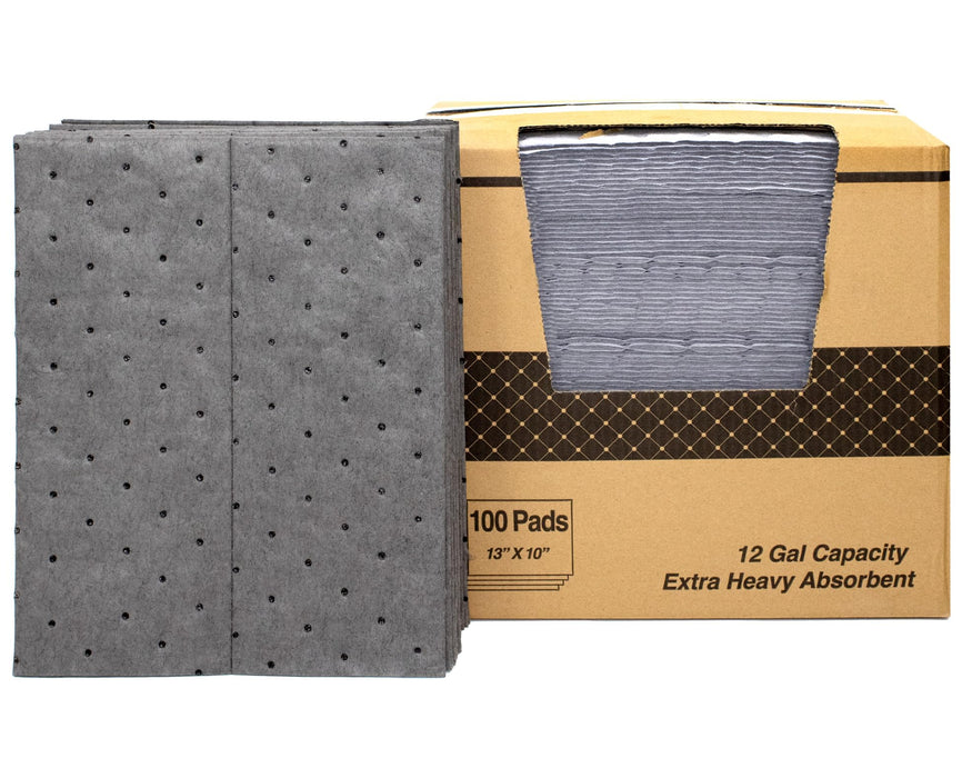 LAUCO Heavyweight Universal Oil Absorbing Pads (Grey) 10 inch x13 inch - Pack of 100 Sheets - Automotive Absorbent Pads for Oils, Water, and Solvents (100 Sheets (1 Box))
