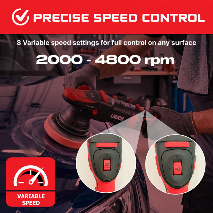 LAUCO Gear Driven Orbital Polisher 1000W with 6-Inch Backing Pad, 6-Speed Variable Control, High Torque Dual Action Polisher for Car Detailing, Paint Correction, Waxing, Buffing & Polishing LP1000