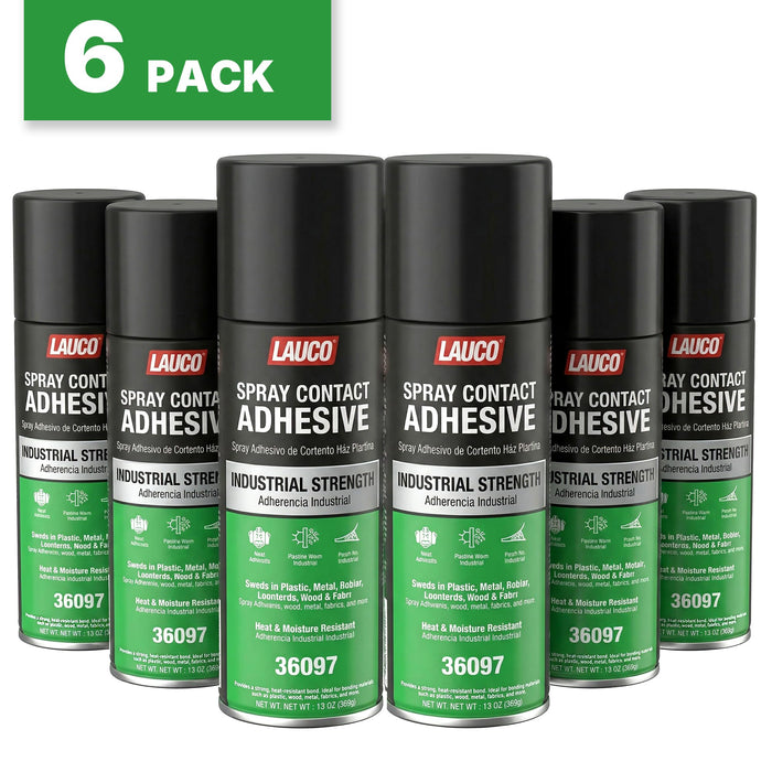 LAUCO Spray Contact Adhesive 13oz, Pack of 6, Industrial Strength Heavy Duty Glue for Wood, Metal, Plastic & Rubber, Heat & Moisture Resistant Fast Bond Multi-Surface Spray Adhesive