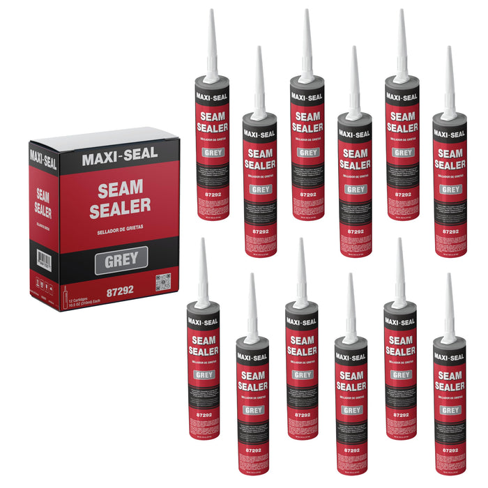 Maxi-Seal Gray Polyurethane Seam Sealer (12-Pack, 10.5oz Tube) | Durable & Flexible Auto Body Joint Compound | Brushable Automotive Filler to Duplicate OEM Finish (87292)