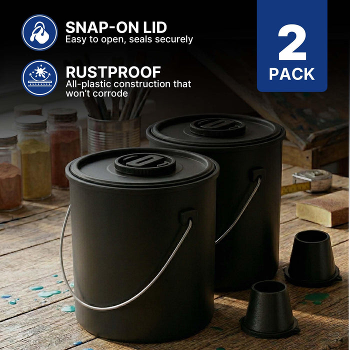 Lauco 2-Pack Plastic Paint Cans with Lids, 1 Gallon Unlined Storage Containers – Durable Tinplate Buckets for Paint, Solvents, Craft Supplies & DIY Projects 75900