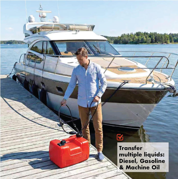 LAUCO Portable Marine Fuel Tank Caddy – 12 Liter Gas & Diesel Container with Transfer Hose and Nozzle, Mobile Fuel Storage for Boats, Docks, Farm, Shop & Garage 87238